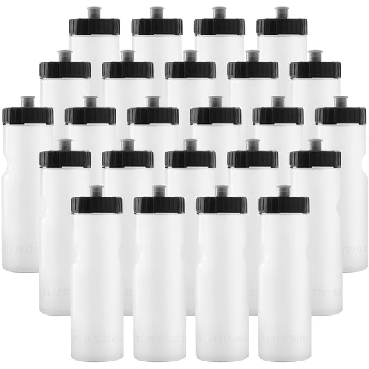 50 Strong Bulk Water Bottles | 24 Pack Sports Bottle 22 oz. BPA-Free Easy Open with Pull Top Cap Made in USA Reusable Plastic for Adults & Kids Rack Dishwasher Safe