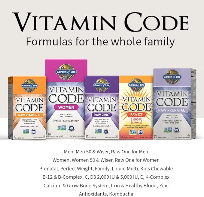 Garden of Life Multivitamin for Women, Men & Kids Age 6 and up, Vitamin Code Family Multi - 120 Vegetarian Capsules, Whole Food Vitamins, Food Blend & Probiotics, Gluten Free Dietary Supplements