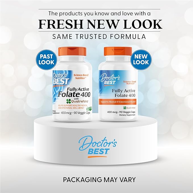 Doctor's Best Fully Active Folate with Quatrefolic400 mcg, Healthy Mood, Memory, Circulation, Well-Being, 90 VC