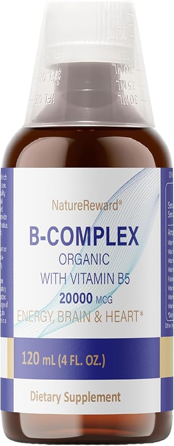 Organic Vitamin B-Complex B5 Pantothenic Acid | B12 Methylcobalamin | B1 Thiamine | B6 Pyridoxine | B7 Biotin | B9 Folic | B3 Niacinamide - B Complex Liquid Supplement, 4 fl oz