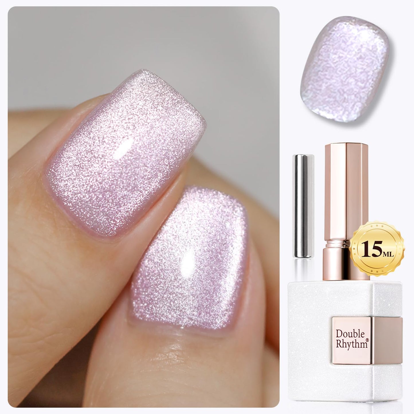 Double Rhythm 15ML Ice Glass Cat Eye Gel Polish with Magnet Holographic Glitter Shimmer Translucent Sheer Color Salon Soak Off Magnetic at Home (Purple-MC1139)