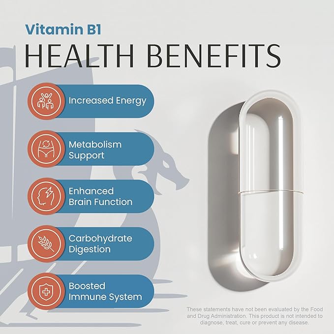 Vitamin B1 – 500mg High-Potency Thiamine Mononitrate | Supports Energy Metabolism & Nervous System Health | Vegan, Non-GMO, Gluten-Free | 120 Capsules