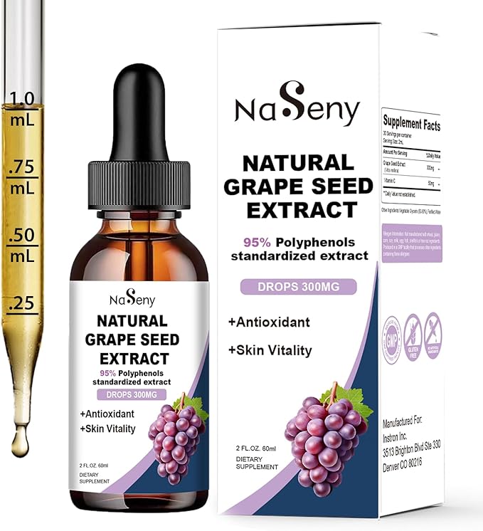 Natural Grape Seed Extract Drops-300 mg Grape Seed Extract Liquid Supplement - Maximum Strength Vitis Vinifera Seed Tincture, Standardized to 95% Polyphenols, Non-GMO, Gluten Free (60ml)