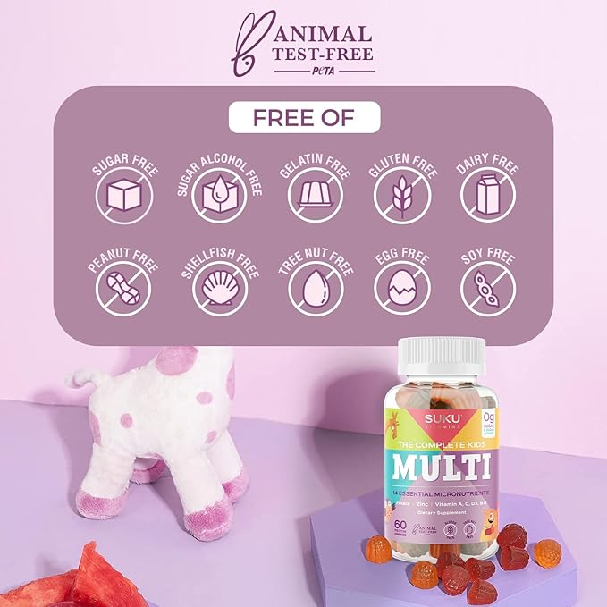 The Complete Kids Multi - Vitamin A, Folate, Zinc Gummies for Immunity Support -Easy to Chew- NonGMO, Allergen Gluten Sugar Free - Tropical Bonanza Flavored Gummy Vitamins - 60 Count