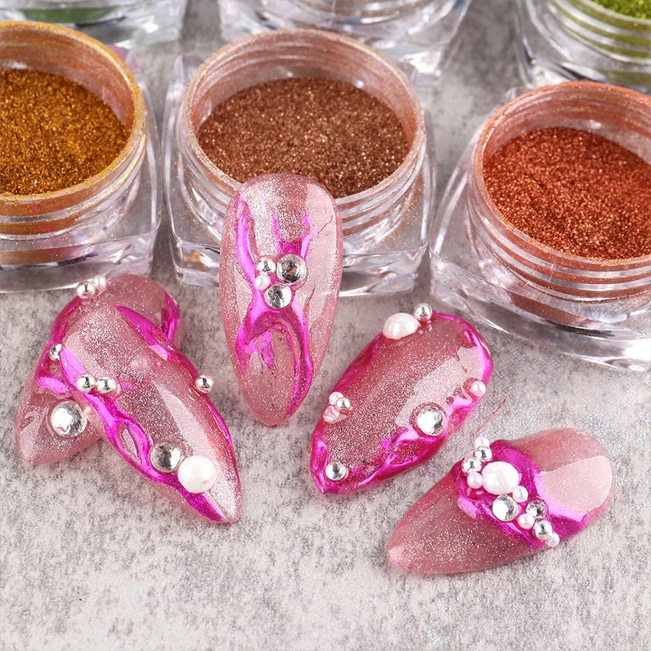 Metallic Mirror Chrome Nail Powder Set, 23 Colors Magic Mirror Y2K Gold Silver Decorations Rubbing Nail Art Glitter Pigment Flakes Manicure Accessories (23pcs Chrome Powder)