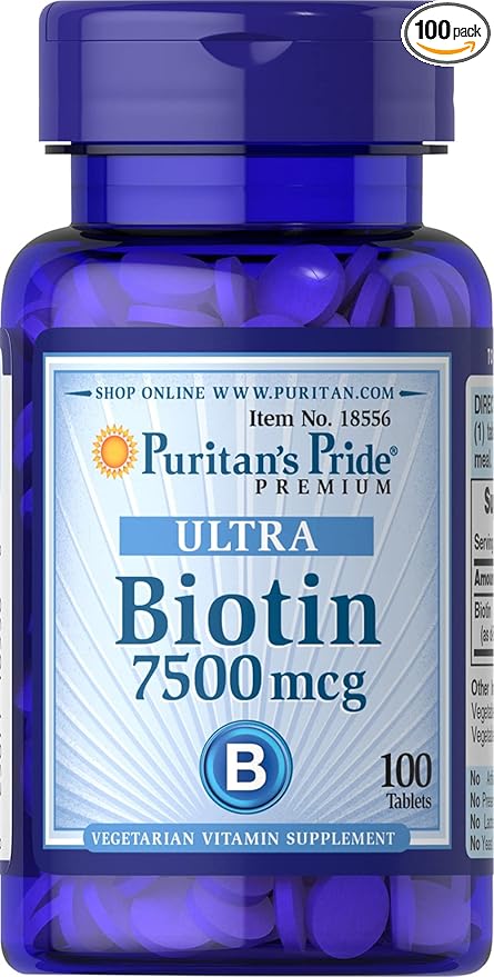 Puritan's Pride Biotin 7500 mcg, Healthy Hair Support, 100 Count, 100 Count (Pack of 1)