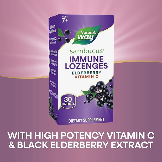 Nature's Way Sambucus Immune Lozenges, with Vitamin C, Black Elderberry Extract, Immune Support*, 30 Lozenges (Packaging May Vary)