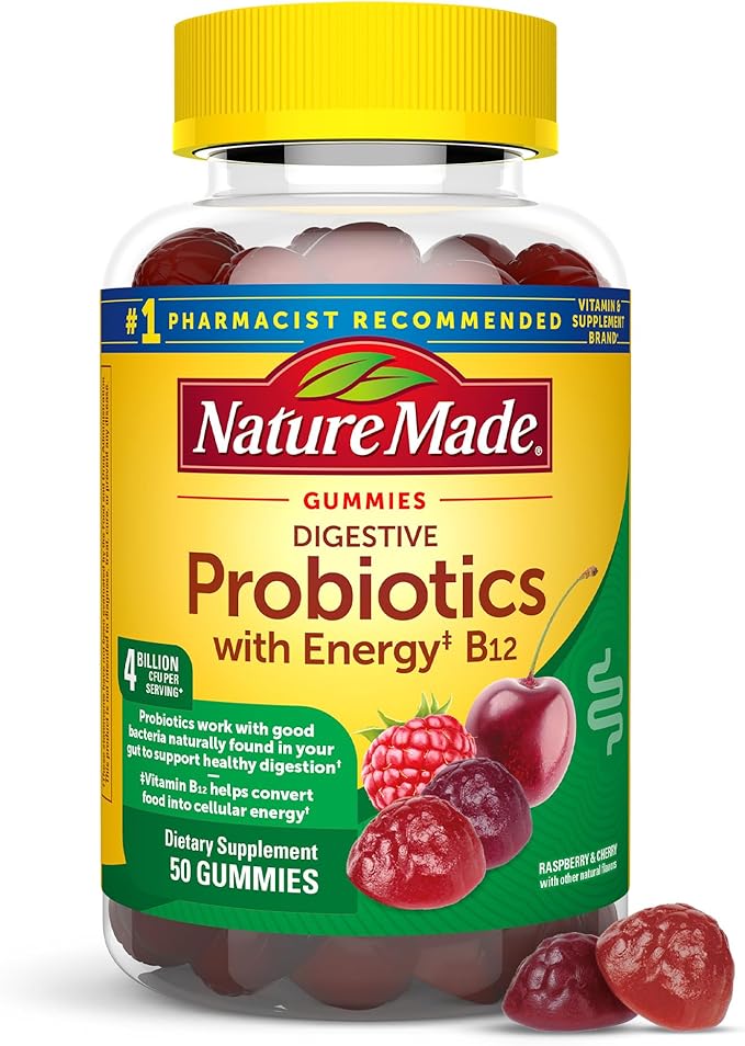 Nature Made Digestive Probiotics and Energy B12 Gummies, Probiotics for Women and Men, 50 Probiotic Gummies, 25 Day Supply