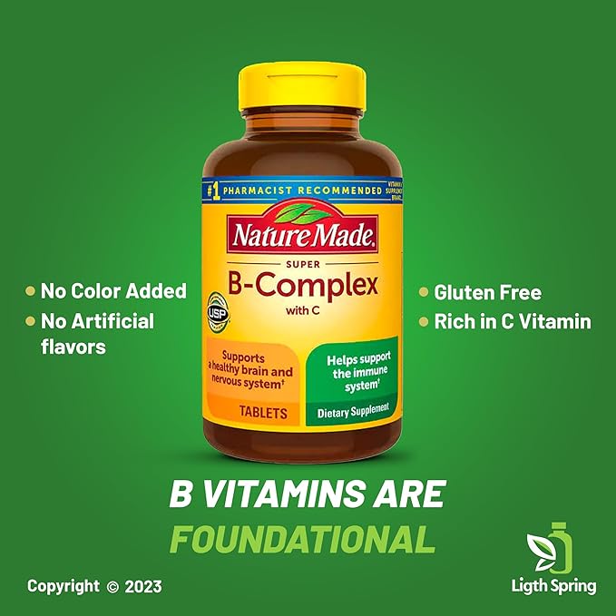 Super B-Complex with C, 460 Tablets with Exclusive Vitamins & Minerals A to Z - Better Ligth&Spring Guide (2 Items)