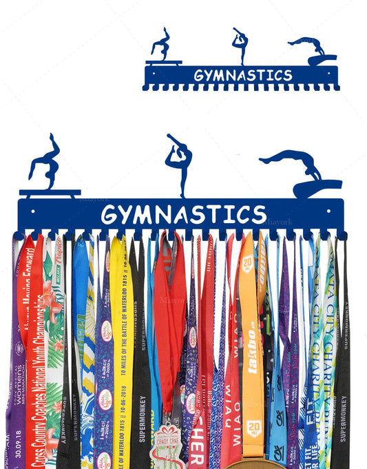Dark Blue Gymnastic Medal Hanger Display Ribbon Hanger Rack for More medals-Easy Installation Easy to Use with 20 hanging hooks-Gymnastics Medal holder for Girls- Medal Hanger Display Upgraded