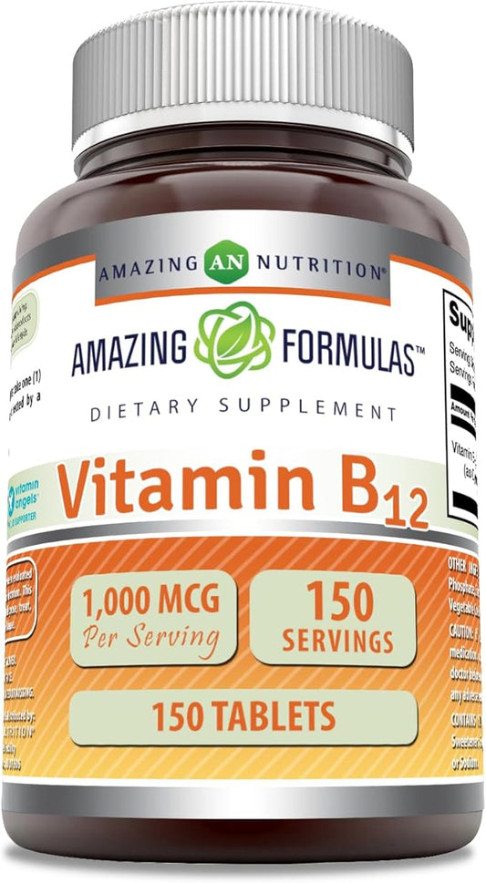 Amazing Formulas Vitamin B12 Supplement | 1000 Mcg per Serving | Tablets | Non-GMO | Gluten-Free | Made in USA (1 Pack, 150 Count)