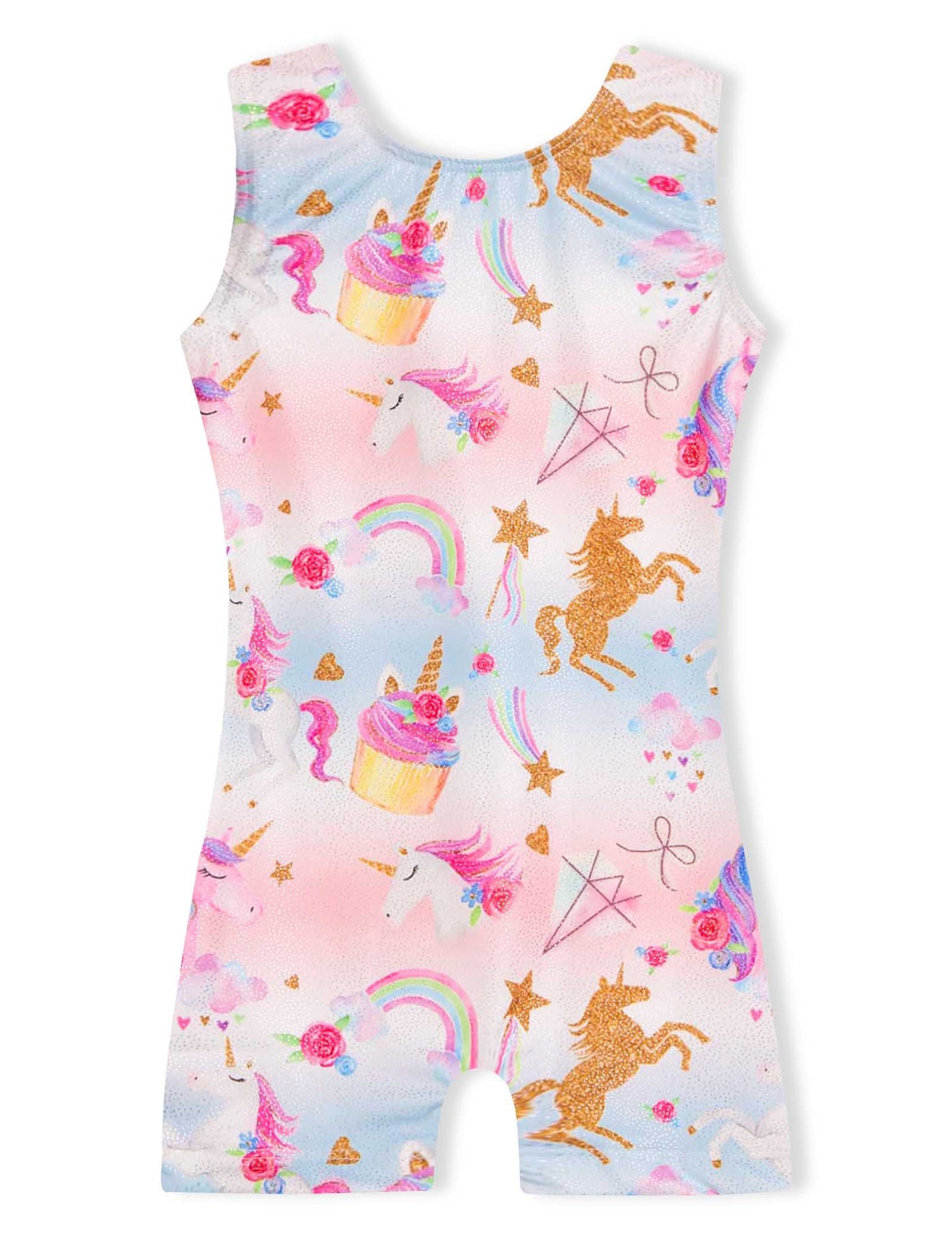 Domusgo Leotard for Girls Gymnastics Size 5-6 Years Old Sparkly Sleeveless Rainbow Unicorn Biketards