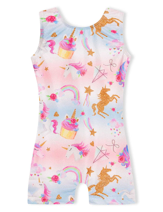 Domusgo Leotard for Girls Gymnastics Size 5-6 Years Old Sparkly Sleeveless Rainbow Unicorn Biketards