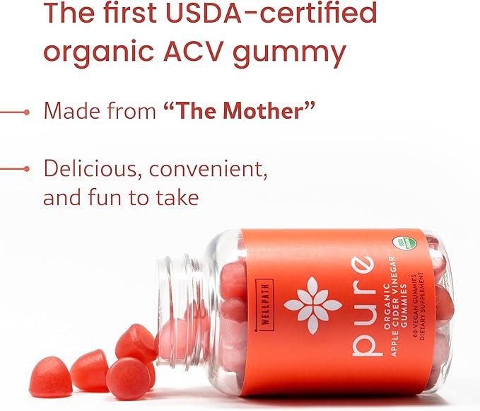 WellPath Pure ACV Gummies (2 Pack) - Apple Cider Vinegar with Mother - USDA Organic Gummy with Ginger for Gut Health | Vegan, Non-GMO, 120 Ct