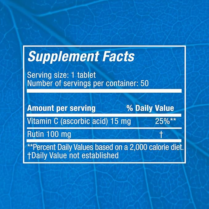 Rutin Supplement, Supports Immune System, Antioxidant Benefits, Improves Circulation, Vascular Health, Strengthens Blood Vessels, Vitamin C Complex, 50 Tablets, 1-Pack