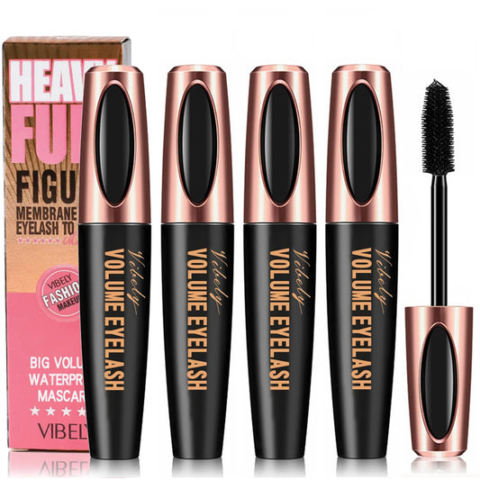 4D Silk Fiber Lash Mascara Smudge-Proof Extension Voluminous Fiber Mascara Natural & Waterproof Mascara Long-Lasting No Flaking/No Clumping, All Day Exquisitely Full (4 Packs)