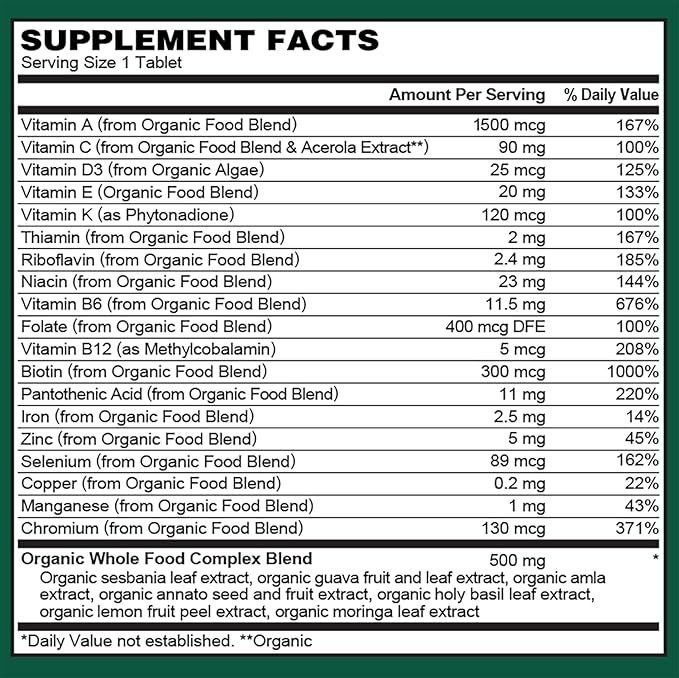 PlantFusion Organic Multivitamin for Women - One Daily Whole Food Blend Women's Multivitamin - Vegan, Non-GMO, Gluten Free & Dairy Free - 60 Tablets (2 Month Supply)