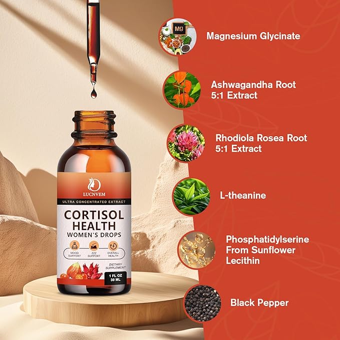 Cortisol Supplement for Women, Cortisol Reducer Detox Manager, Ashwagandha/Rhodiola Rosea/Magnesium Complex for Mood/Focus & Sleep, Maintain Healthy Cortisol Level- 30 Day Vegan Supply