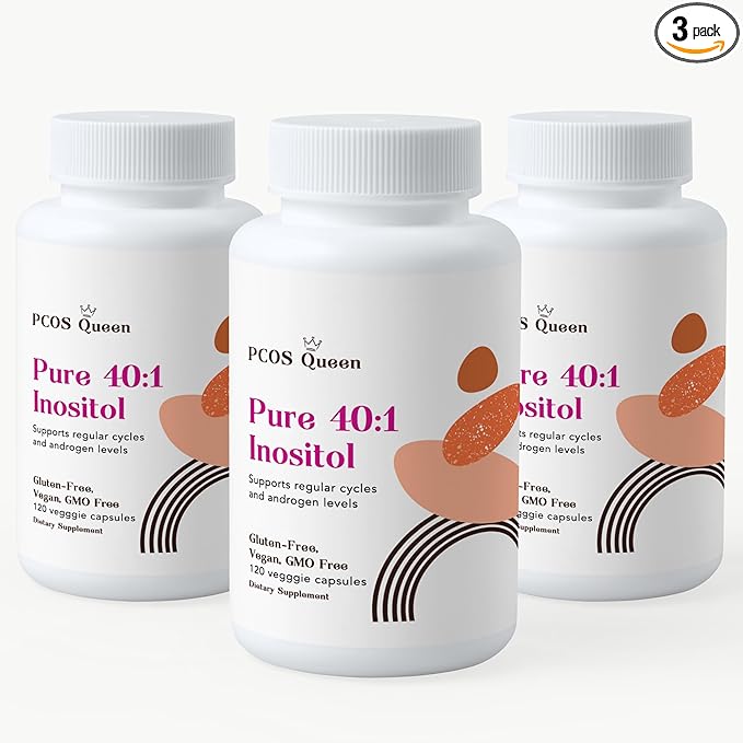 Pure 40:1 Inositol - Myo + D-Chiro Inositol Supplement - for Women with Fertility, Skin, & Menstrual Cycle Needs - 3 Bottles