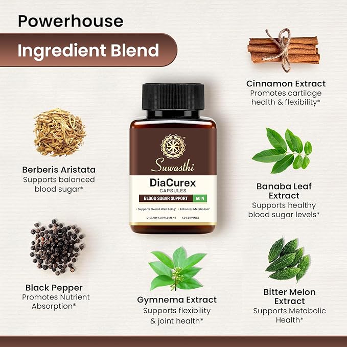 DiaCurex Berberine Supplement -120mg with Cinnamon, Bitter Melon & Gymnema for Men & Women for Health Support, 100% Organic, Vegan & Gluten-Free, 60 Capsules (30 Days of Supply)