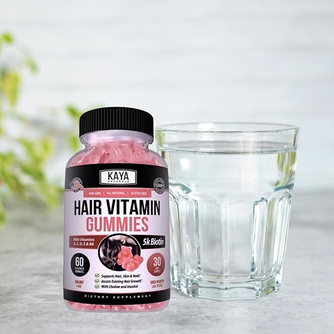 Kaya Naturals Hair Growth Gummies - Biotin 5000mcg Vitamins for Healthy Hair, Skin, and Nails - Beauty Supplement for Women or Men - 60 Count - Blueberry Flavor