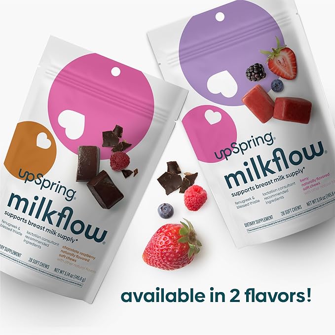 UpSpring Lactation Supplement for Breastfeeding, Lactation Snacks with Fenugreek and Blessed Thistle, Breastfeeding Essentials Support, Breast Milk Supply - Choco Raspberry (28 Count)