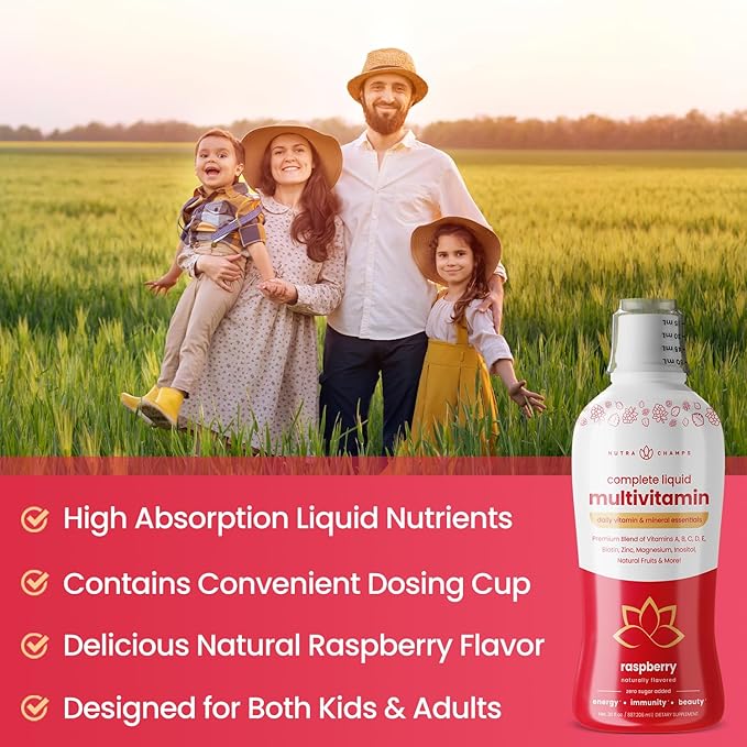 NutraChamps Complete Liquid Multivitamins | No Added Sugar | Liquid Vitamins for Women, Men & Kids | Vegan Liquid Vitamin Multimineral Supplement | Energy, Immunity & Beauty