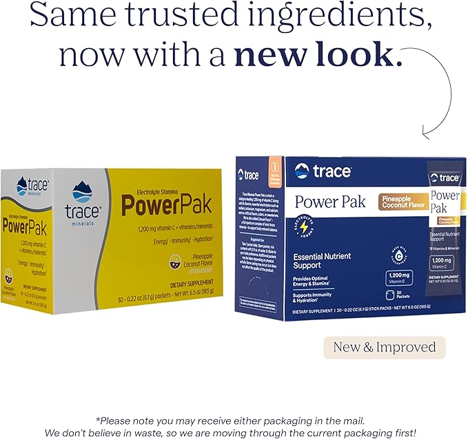 Trace Minerals Power Pak - Health Support Supplement with Vitamins & Minerals - Power Packet Aids Immune Health & Hydration - Mix Powder Supports Bodily Functions - Pineapple Coconut (30 Servings)