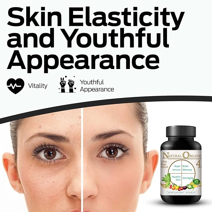 Ultra Max Natural Organic 4 in 1 Brain Supplements for Memory and Focus, Immune Support Anti-Aging Dietary Supplements