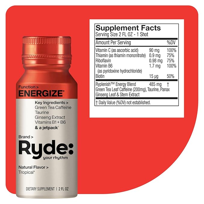 Ryde: Discovery Pack | Energize, Focus & Relax Shots | Green Tea Caffeine, Taurine, Ginseng, B Vitamins, L-Theanine, Lemon Balm, Chamomile | 0 Calories, 0 Sugar | Variety Pack Try Them All (24 Pack)