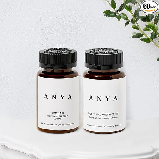 ANYA Postnatal Multivitamin Bundle + Omega 3 : Comprehensive Postnatal multivitamin, Easy-to-Digest Formula in 2 Pills a Day - 60 ct. Includes 300mg DHA/EPA + 21 Key nutrients for Postpartum Recovery