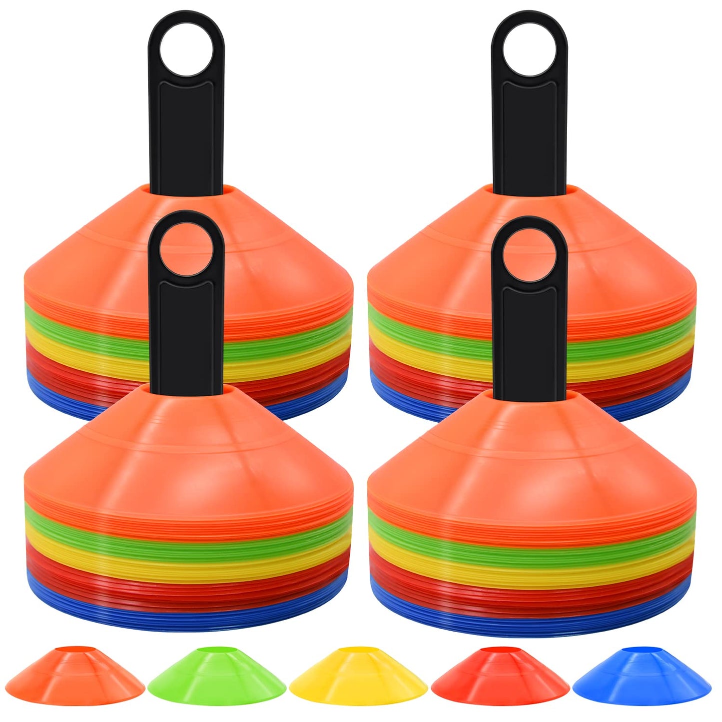 FGBNM 200 Pack Disc Cones, Agility Soccer Cones with Carry Bag and Holder, Soccer Cones for Sports Training, Football, Soccer, Basketball, Coaching, Practice Equipment, 5 Color (200 Pack)