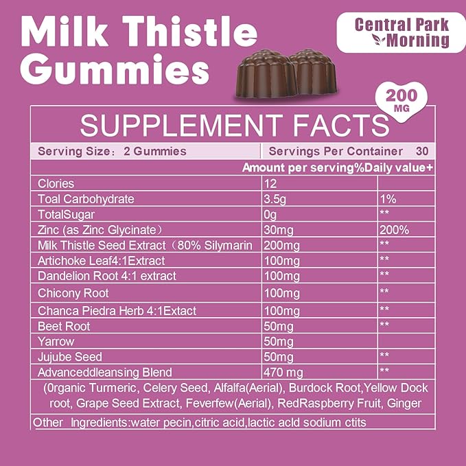 Sugar-Free Milk Thistle Gummies for Liver Cleanse, Detox & Cell Repair