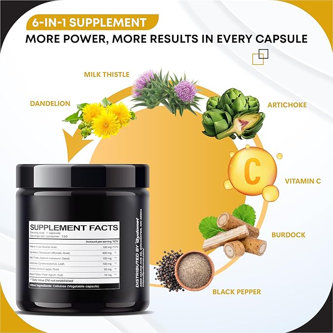 Dandelion with Milk Thistle, Artichoke, Vitamin C & Black Pepper – Supports Liver Health & Digestive Aid -150 Capsules- Made in The USA