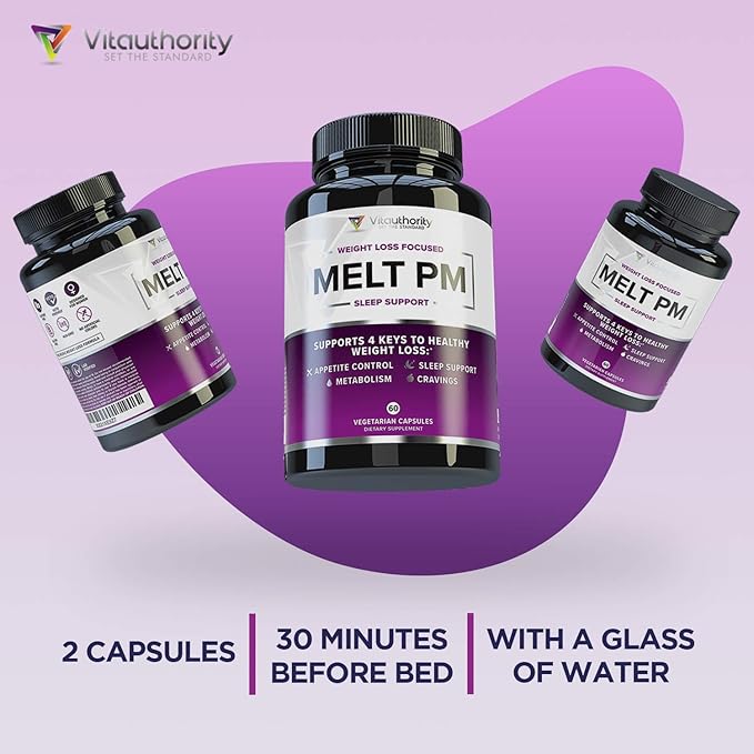 Vitauthority MELT PM Nighttime & Weight Loss Pills: Naturally Support More Restful Sleep, with Ashwagandha & L-Theanine - 30 Servings