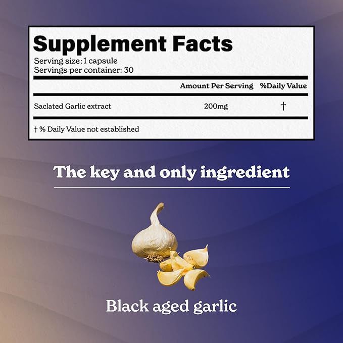 Aged Black Garlic Capsules | Helps Promote Brain & Immune Health | Supports High Absorption - 30 Capsules