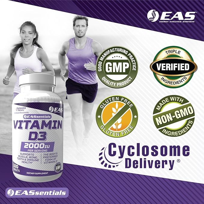Vitamin D3 2000 IU | Supports Muscle, Bone, Tooth, & Immune Health | Gluten Free, Non GMO | Better Absorption with Cyclosome Delivery | 100 Tablets