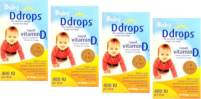 Ddrops Baby Liquid Vitamin D3, 400 IU per drop, 2.5mL (Pack of 4)
