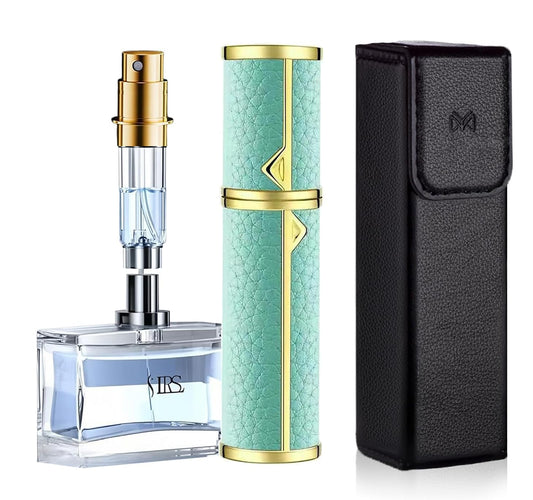 D-LOTUS Travel Perfume Bottle Refillable, Genuine Leather Perfume Atomizer Leakproof Mini Pocket Size Travel Cologne Sprayer for Cruise Car Trip Purse Gift 5ml (Blue - L)