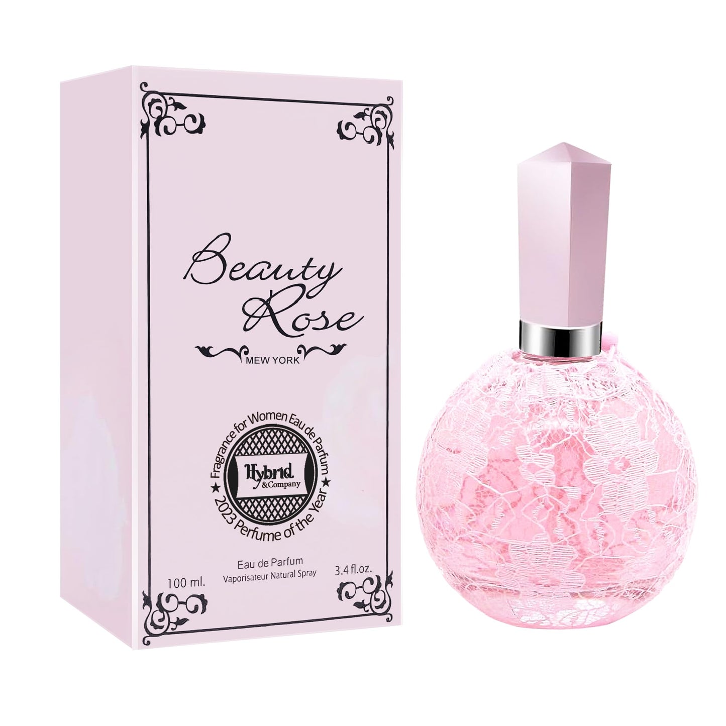 Hybrid & Company Beauty Rose Eau De Parfum Natural Spray Fresh Floral Scent, 3.4 Fl Oz