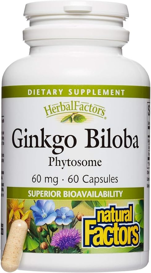 HerbalFactors by Natural Factors, Ginkgo Biloba Phytosome, Supports Circulation and Brain Health, 60 capsules (60 servings)