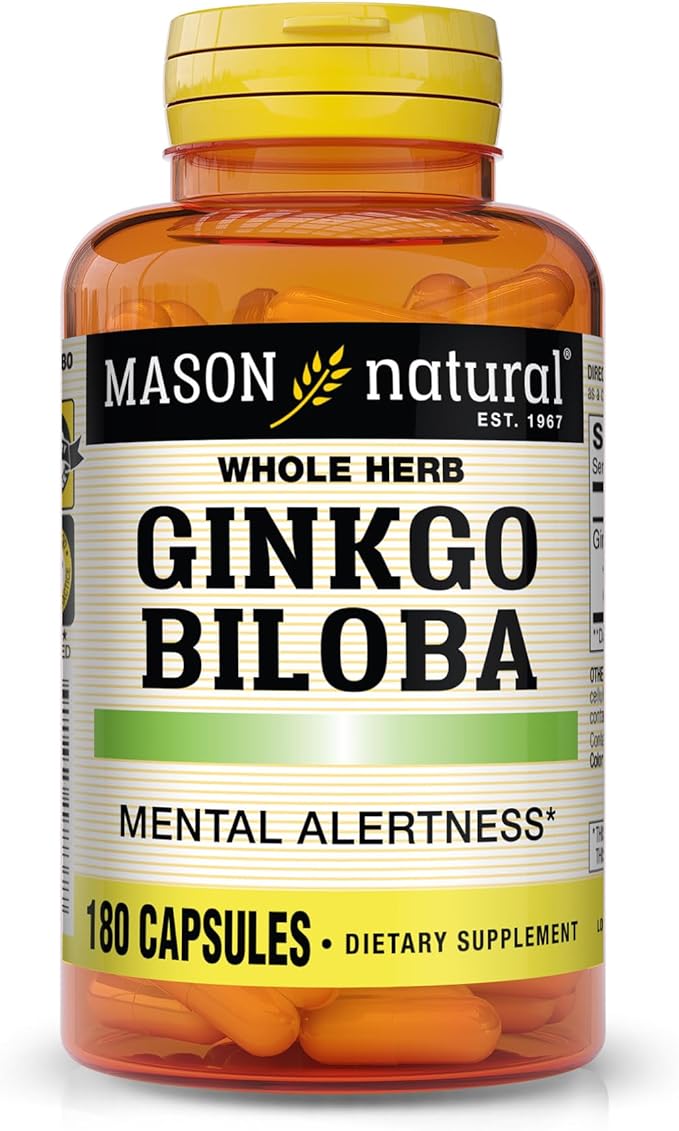 Mason Vitamins Ginkgo Biloba Leaves Powder, 500 mg per Capsule, 180 Gelatin Capsules