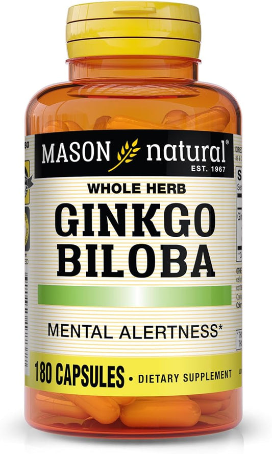 Mason Vitamins Ginkgo Biloba Leaves Powder, 500 mg per Capsule, 180 Gelatin Capsules