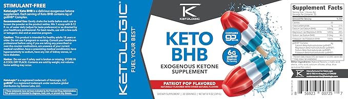 Ketologic Keto BHB (Patriot Pop Flavor) 30 Servings - Exogenous Ketone Supplement with goBHB, Beta-Hydroxybutyrate Salts