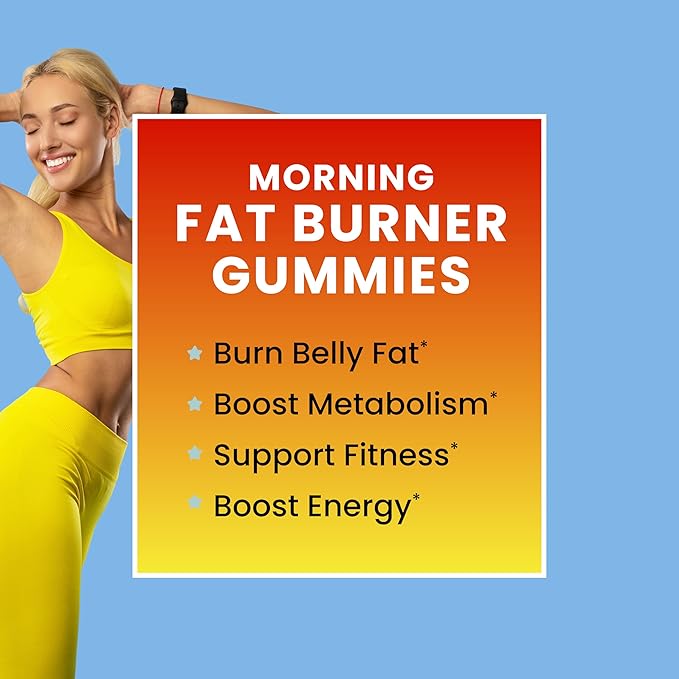 Morning Fat Burner Gummies | Weight Loss for Women & Men | Thermogenic Belly Fat Burner with Green Tea, Garcinia, Green Coffee Bean & More | Appetite Suppressant & Metabolism Booster | 60 Gummies