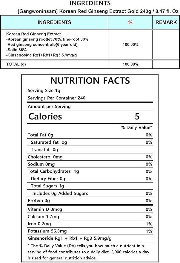 Gangwoninsam] Korean Red Ginseng Extract Gold 240g / 8.46 fl. oz – Contains 100% Pure Korean 6-Year-Old Red Ginseng Root Extract