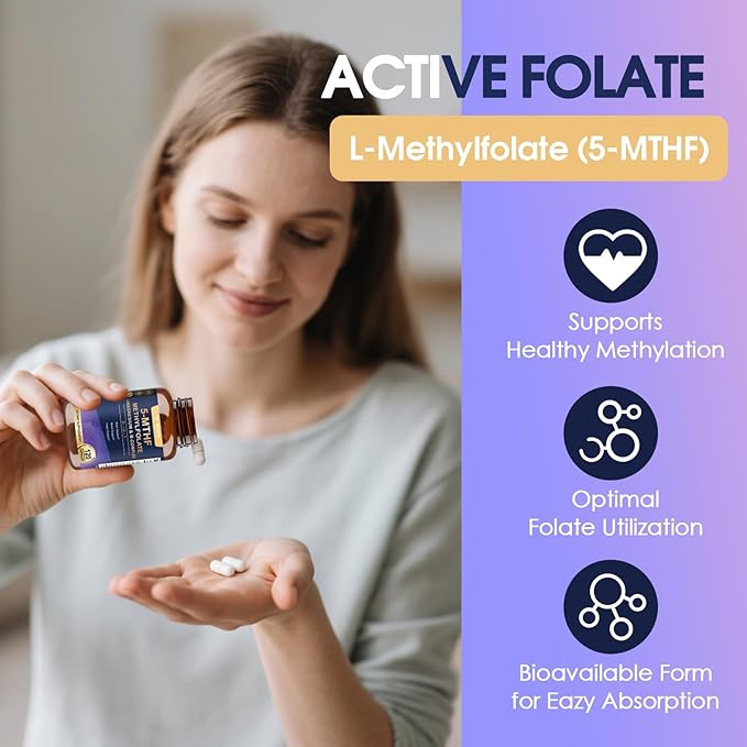 L Methylfolate 15mg 5-MTHF with B-Complex & Dual Magnesium | Active 5-MTHF Form + Methyl B12 | Supports Methylation, Cellular Function & Energy Metabolism | Non-GMO, Gluten Free (120 Capsules)