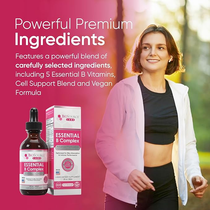 Essential B Complex - Daily Vegan Vitamin B-Complex Sublingual Liquid Drops w/Methyl B12 (2oz / 60ml Bottle) - 60-Day Supply