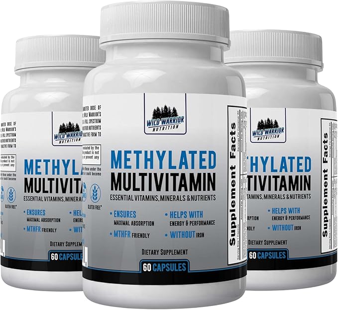 Methylated Multivitamin, 27 Nutrients CoQ10, Vitamins A, B6, B12, C, D3, E, K2, Choline, Zeaxanthin, L-Methylfolate 60 Capsules (3 Pack)