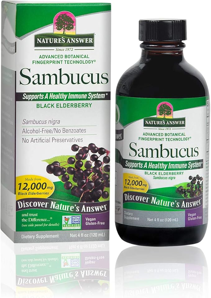 Nature's Answer Sambucus Dietary Supplement, Original for Daily Immune and Antioxidant Support | Made in The USA | Alcohol-Free, Gluten-Free & Vegan 4oz (Pack 1)